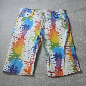 Paint Splatter Denim Shorts Colorful Festival Rave Partycore Retro Size 32
